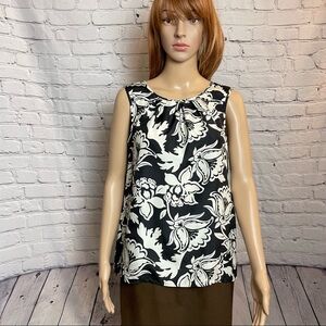 Talbots Black White Floral Silk Blouse Size 6